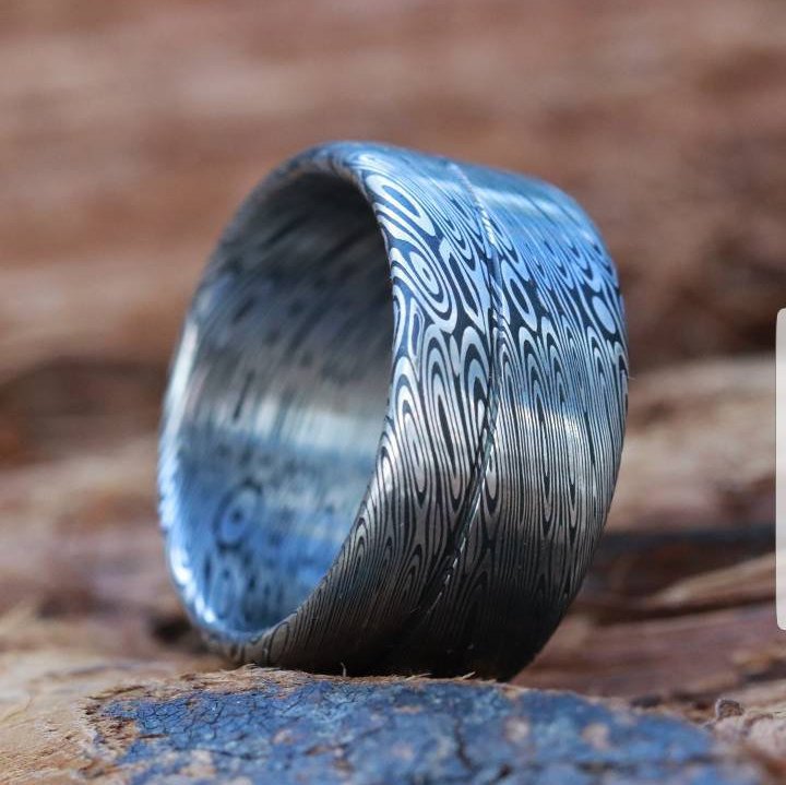 Stainless steel Damascus (deep etch) &quot;dark coral&quot; 10-12mm Customizable ring! Damascus steel ring, damascus ring, genuine damascus