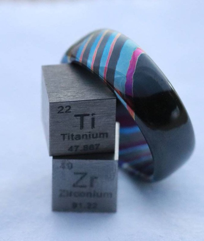 LIMITED EDITION***DARK Black ZrTi ring 8mm (semi-polished) timascus ring, mokuti ring, colorful ring, darkti, Zirconium, black timascus