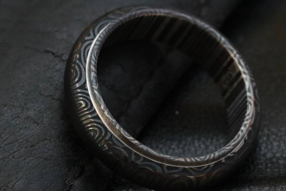 Stainless Damascus &quot;traditional -black & blue twist&quot;   Customizable ring! Mens wedding band damascus steel ring, mens rings
