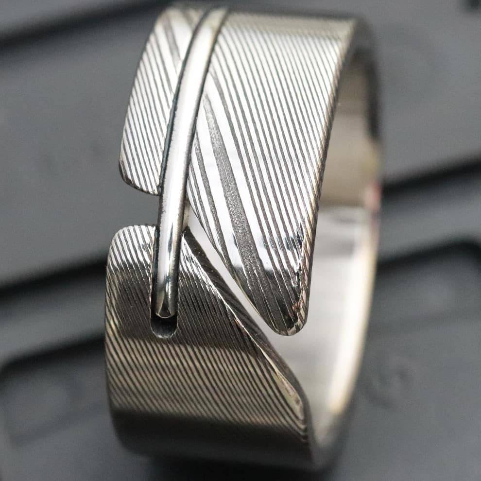Stainless Steel Damascus damasteel handmade ring handmade mens wedding band  woodgrain ring genuine damascus 10mm ring