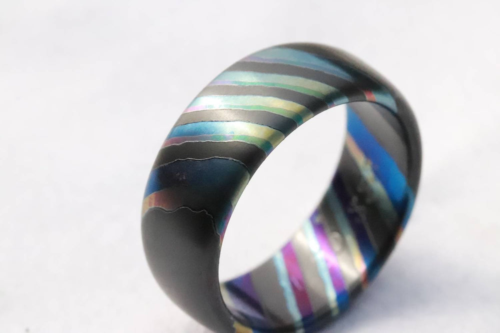 LIMITED EDITION***DARK Black ZrTi ring 8mm (semi-polished) timascus ring, mokuti ring, colorful ring, darkti, Zirconium, black timascus