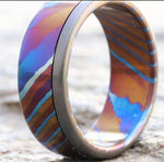 New*8mm ring Timascus / Mokuti & Zirconium  timascus ring,black timascus ring, mokuti ring, zirconium ring, mens wedding bands mems rings