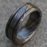 Damascus steel ring - Stainless steel Damascus &quot;LEAF&quot; Customizable ring! Dark/ color etch / double grooved damasteel weddingband mens rings