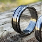 Damascus steel ring - Stainless steel Damascus &quot;LEAF&quot; Customizable ring! Dark/ color etch / double grooved damasteel weddingband mens rings