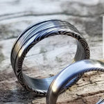 Damascus steel ring - Stainless steel Damascus &quot;LEAF&quot; Customizable ring! Dark/ color etch / double grooved damasteel weddingband mens rings