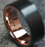 Zirconium and rose gold 14k or 18k rose ring 10mm mens wedding bands (customizable)