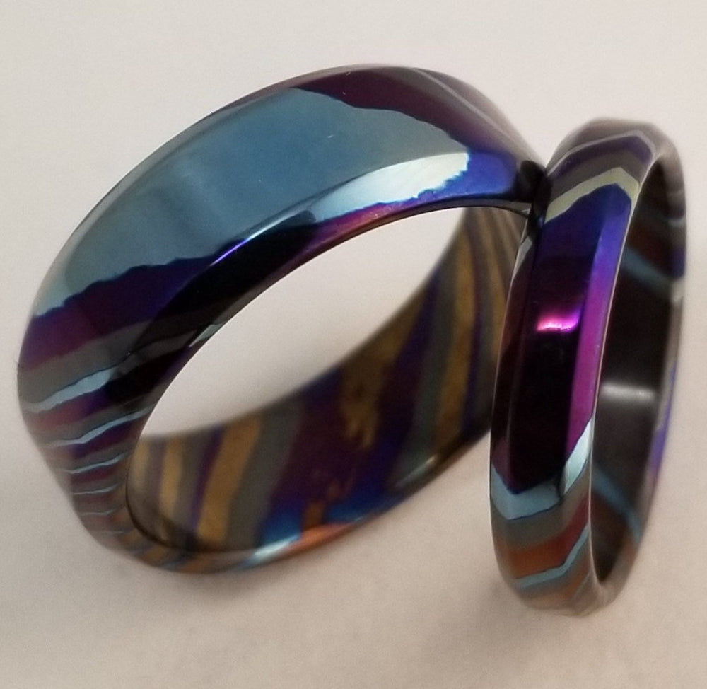 LIMITED EDITION** beveled edge Solid Black Timascus zrti ring set 2 rings 3mm-9mm wide timascus ring, mokuti ring  black timascus ring