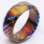 Solid Timascus ring 7-8mm ring  timascus ring, mokuti ring chamfered ring colorful ring wedding band
