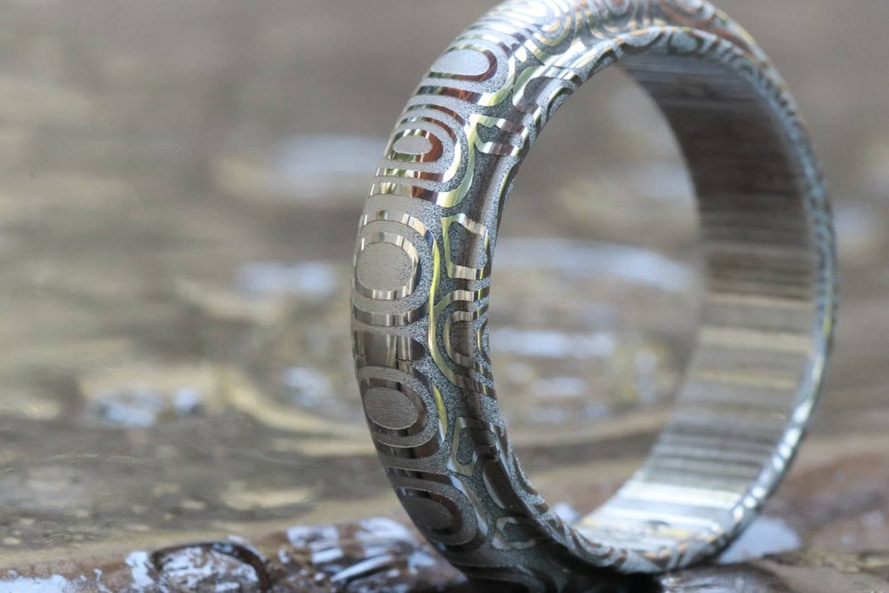 Damascus steel ring, stainless damasteel,mens  rings, hypoallergenic mens wedding band 6mm ring