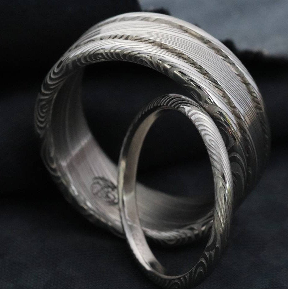 Limited edition** Damascus steel ring Stainless steel Damascus &quot;LEAF&quot; Customizable ring! Natural / matching damasteel weddingband set