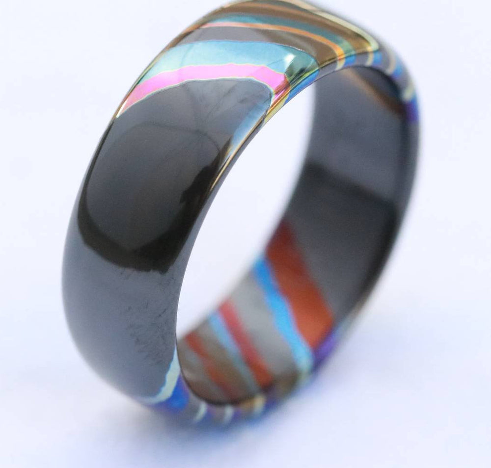 LIMITED EDITION***DARK Black ZrTi ring 8mm (semi-polished) timascus ring, mokuti ring, colorful ring, darkti, Zirconium, black timascus
