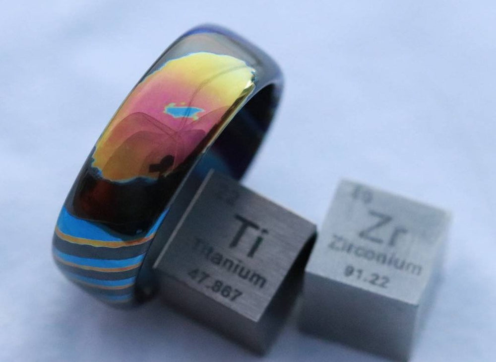 LIMITED EDITION***DARK Black ZrTi ring 8mm (semi-polished) timascus ring, mokuti ring, colorful ring, darkti, Zirconium, black timascus
