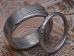 Two Genuine Damascus ring set Stainless steel Damascus  "traditional" wood-grain pattern (natural finish) rings Damascus steel ring