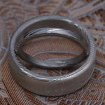 Two Genuine Damascus ring set Stainless steel Damascus  &quot;traditional&quot; wood-grain pattern (natural finish) rings Damascus steel ring