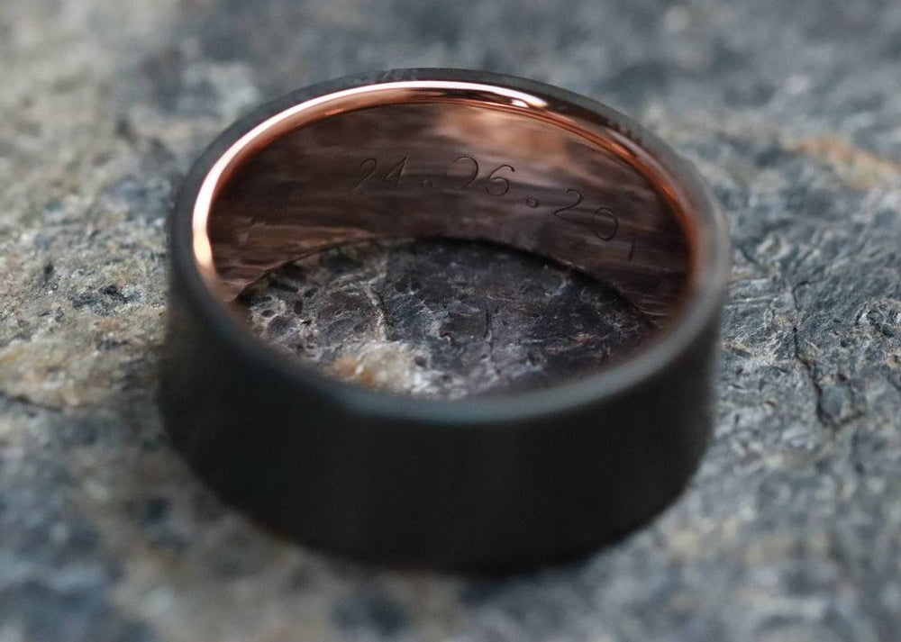 Zirconium and rose gold 14k or 18k rose ring 10mm mens wedding bands (customizable)