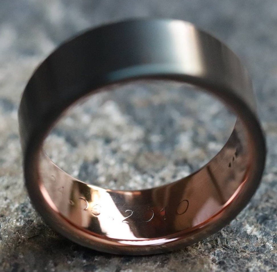 Zirconium and rose gold 14k or 18k rose ring 10mm mens wedding bands (customizable)