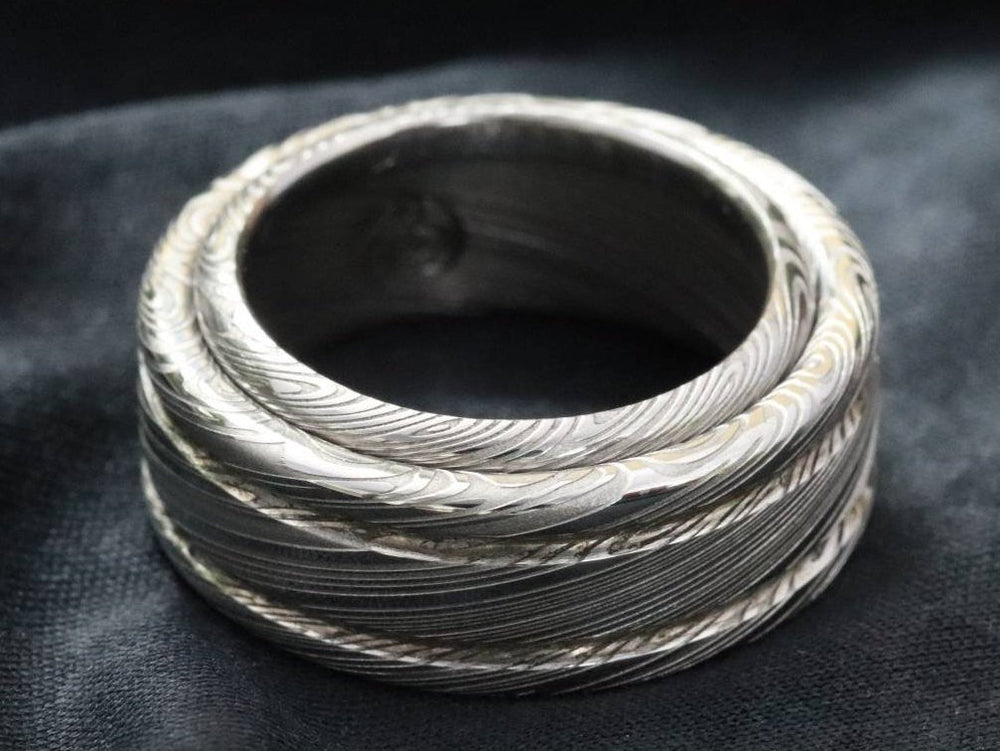 Limited edition** Damascus steel ring Stainless steel Damascus &quot;LEAF&quot; Customizable ring! Natural / matching damasteel weddingband set
