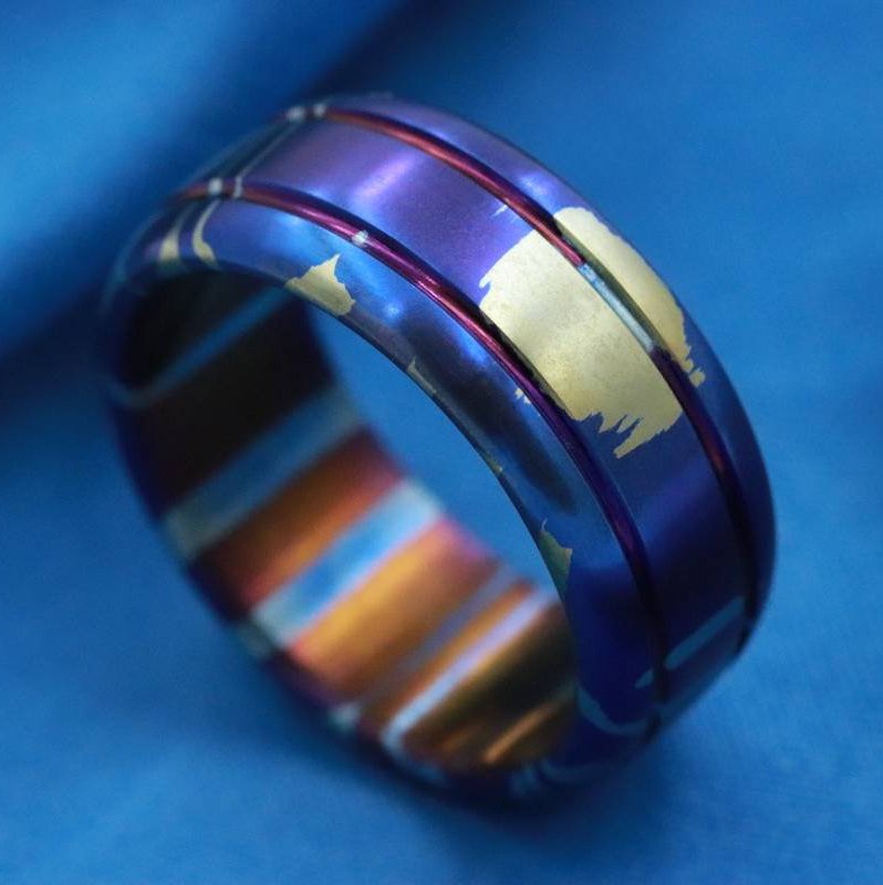 LIMITED EDITION*** &quot;The Chip&quot;Mokuti Timascus ring 8-10mm wide timascus ring, mokuti ring titanium ring mens ring doubled mens ring