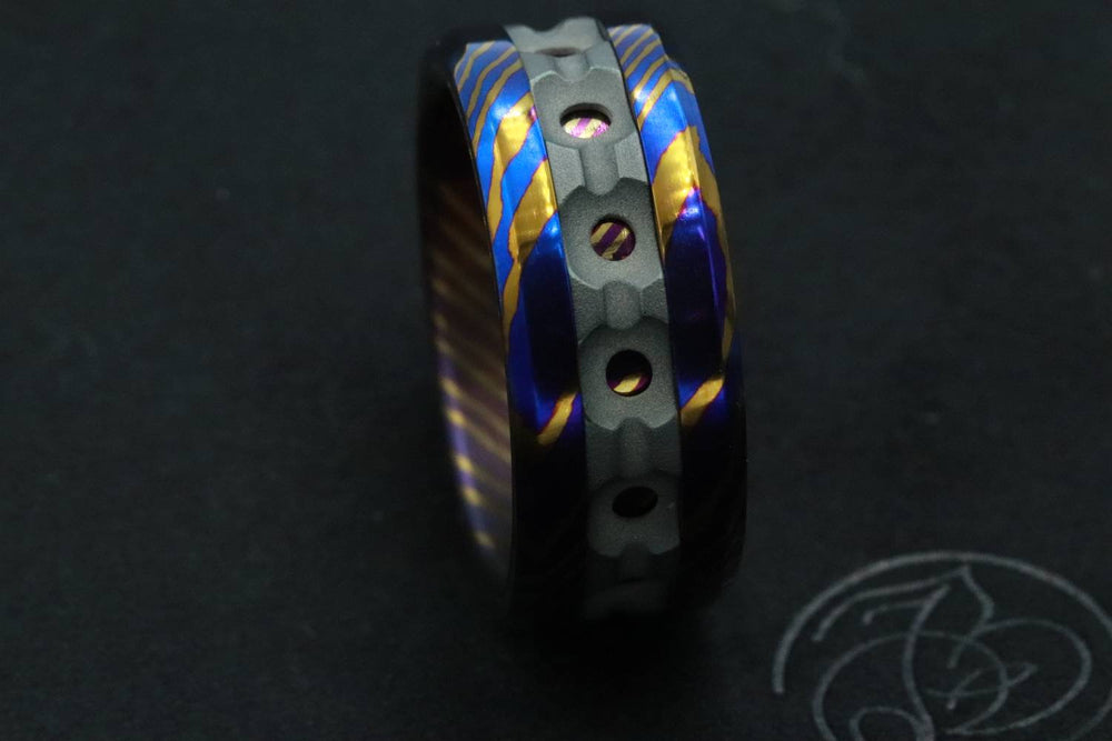 Grayson&quot; Limited Edition Series-8mm Timascus / Mokuti timascus & zirconium ring,black timascus ring, mokuti ring
