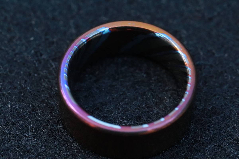 8mm titanium ring Black / ZrTi brushed titanium timascus ring,black timascus ring, mens rings weddingrings, zirconium damascus orange ring