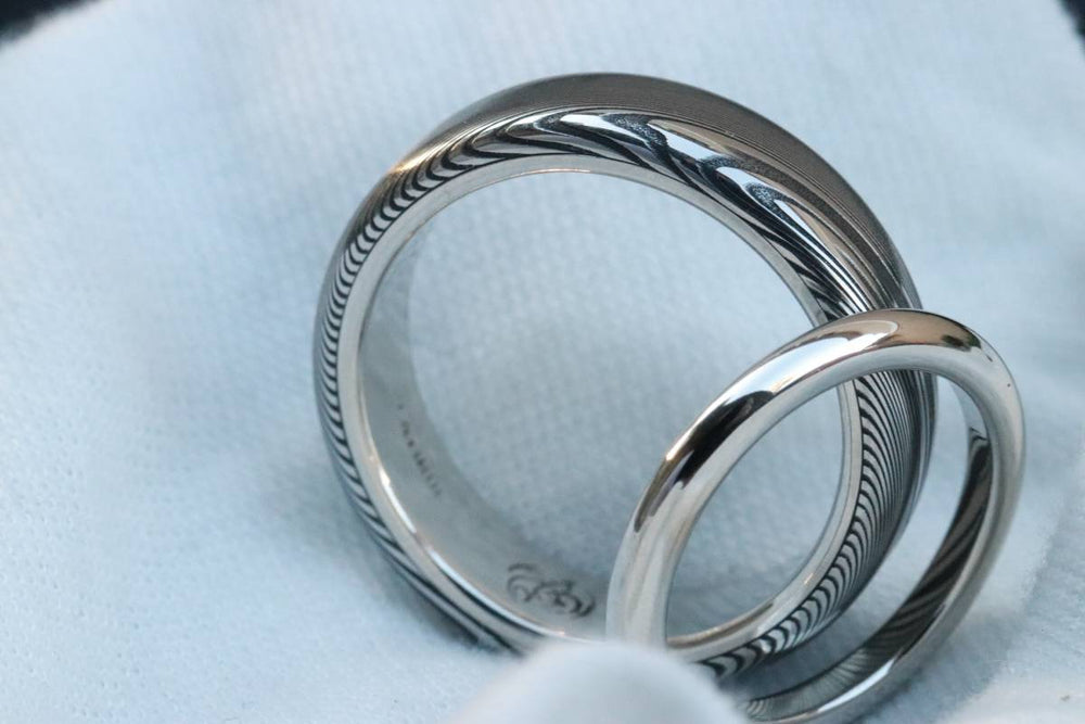 Platinum wedding set 2 platinum ring platinum gold rings damasteel his and her&#39;s wedding bands stainless damascus wedding ring customizable