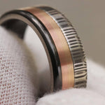 8mm wide Rose Yellow Gold damasteel stainless damascus Zirconium ring 14k or 18k customizable ring mens wedding bands Gold rings