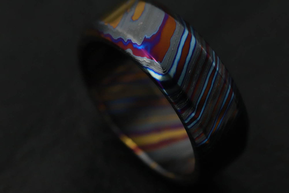 LIMITED EDITION customizable 8mm ring chamfered edge Solid Black Timascus ring 3mm-9mm wide timascus ring, mokuti ring (polished finish)