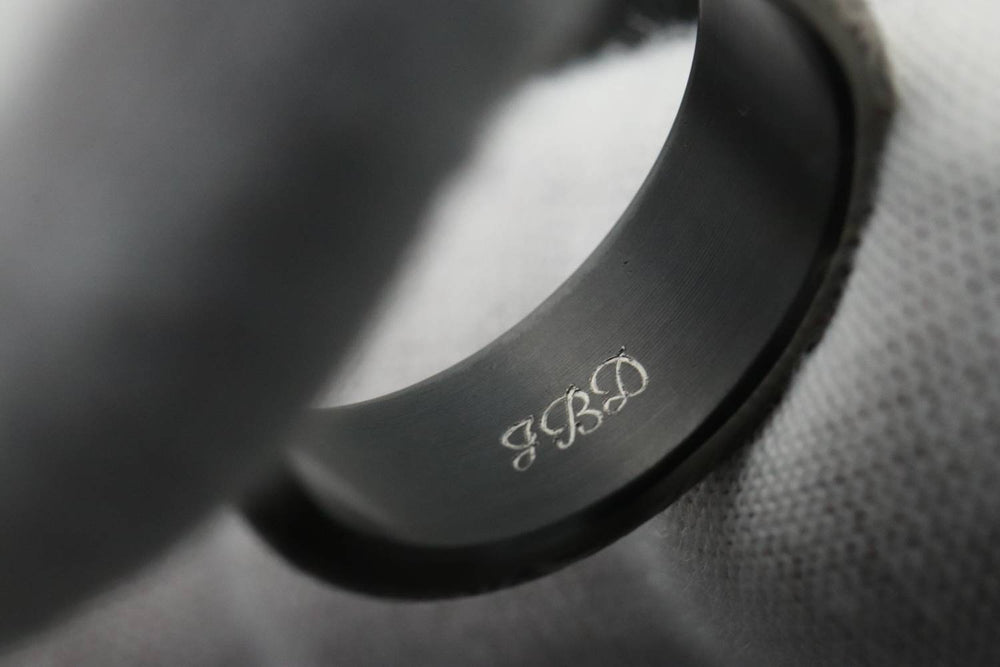 8mm wide Platinum and white gold and damasteel stainless damascus Zirconium lined 14k or 18k customizable ring mens wedding bands Gold rings