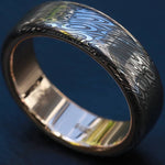 Gold & Stainless Damascus  7mm ring " black coral" stainless damscus steel gold ring 14k 18k mens wedding ring mens rings