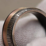 8mm wide Rose Yellow Gold damasteel stainless damascus Zirconium ring 14k or 18k customizable ring mens wedding bands Gold rings
