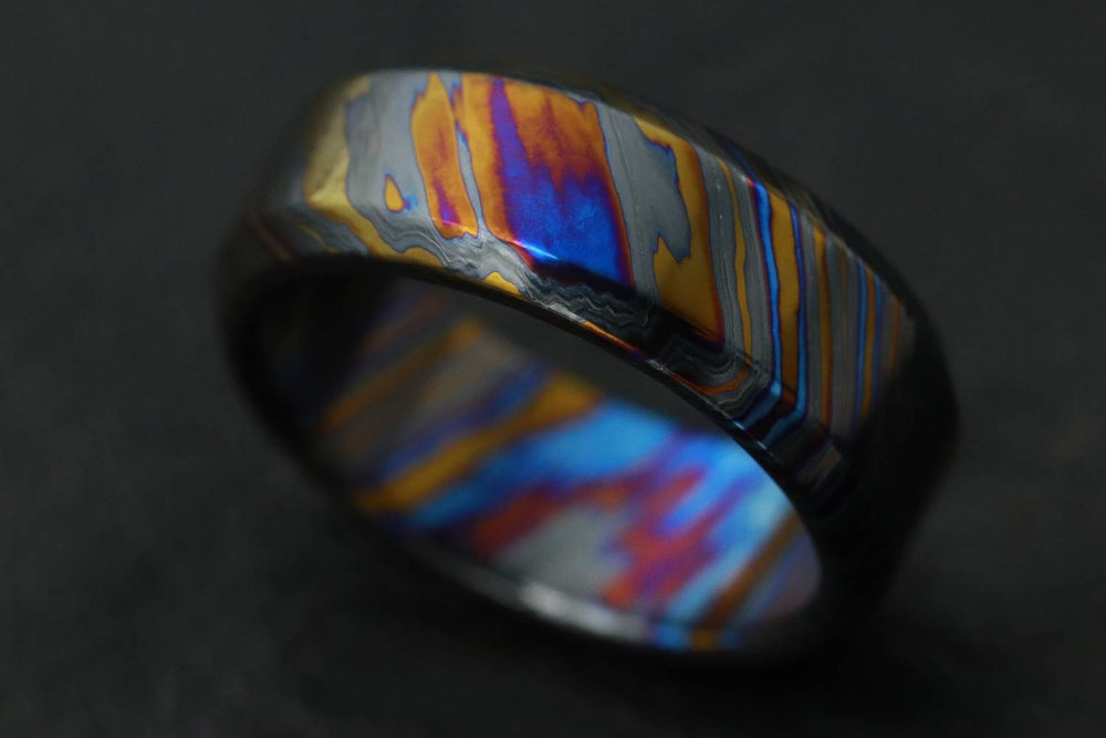 LIMITED EDITION customizable 8mm ring chamfered edge Solid Black Timascus ring 3mm-9mm wide timascus ring, mokuti ring (polished finish)
