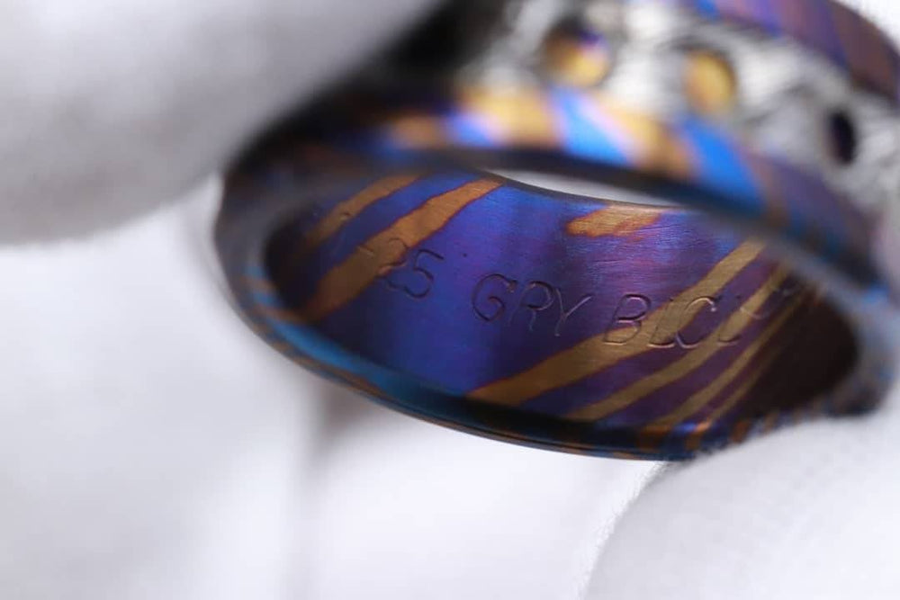 New*Grayson&quot; Limited Edition Series-10mm Timascus / Mokuti timascus & damasteel  ring,mens ring, mokuti ring, Damascus ring