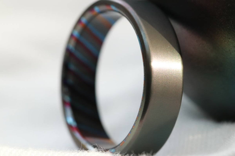 6-8mm zirconium ring Black / ZrTi brushed ziconium timascus ring,black timascus ring, mens rings weddingrings, zirconium damascus