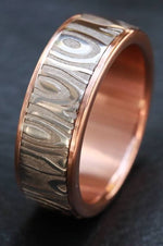 Rose Gold & Stainless Damascus damasteel 14k 18k customizable stainless damascus steel ring gold ring rosegold ring