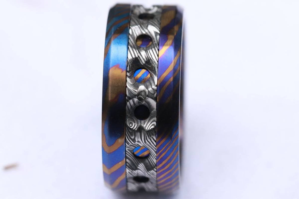 New*Grayson&quot; Limited Edition Series-10mm Timascus / Mokuti timascus & damasteel  ring,mens ring, mokuti ring, Damascus ring