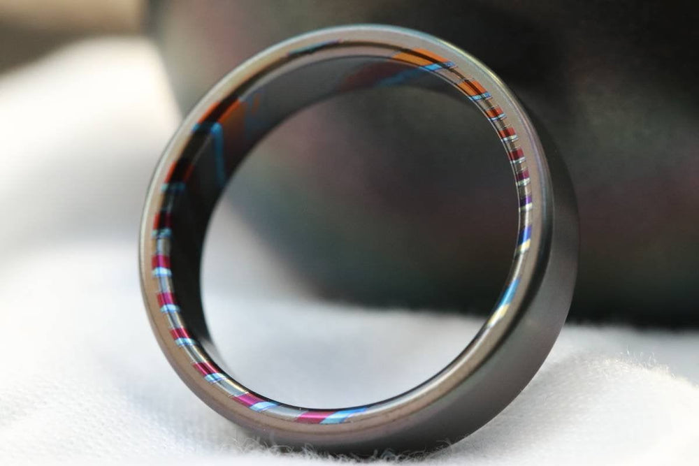 6-8mm zirconium ring Black / ZrTi brushed ziconium timascus ring,black timascus ring, mens rings weddingrings, zirconium damascus