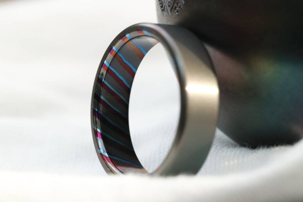 6-8mm zirconium ring Black / ZrTi brushed ziconium timascus ring,black timascus ring, mens rings weddingrings, zirconium damascus