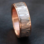 Rose Gold & Stainless Damascus damasteel 14k 18k customizable stainless damascus steel ring gold ring rosegold ring fenja pattern