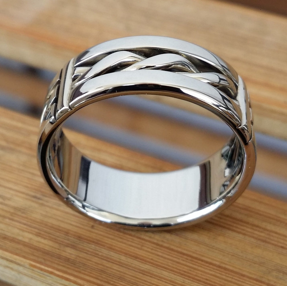 15 &quot;BREGDAN 2&quot; handmade braided ring, stainless steel curb chain ring (not casted) celtic rings braided rings