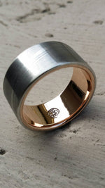Gold lined & Stainless Damascus steel rose 10mm wide Customizable band