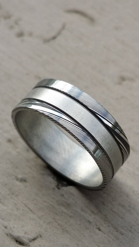 Stainless steel Damascus &quot;WOODGRAIN&quot; 8mm ring!