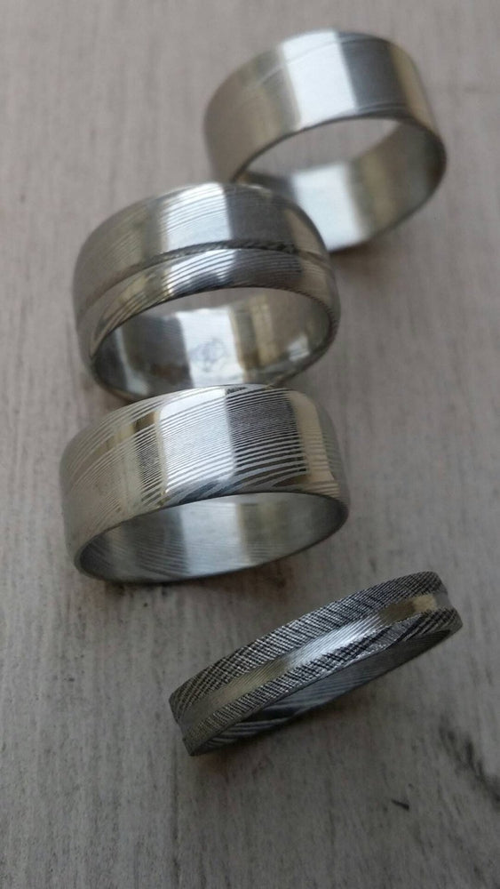 Damascus ring Stainless steel Damascus &quot;WOODGRAIN&quot; Customizable ring! Med /light color etch damascus steel ring
