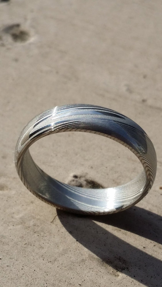 Damascus steel ring Stainless steel Damascus 5.25mm &quot;TRADITIONAL&quot; wood-grain disgn (natural finish) ring! Mens wedding band wedding ring